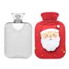 2 L Hot Water Bottle Red Christmas Santa Claus Hot Water Bottle with Cover Soft Velvet Hot Water Bag for Pain Relief Hot Water Bottle for Winter Bed for Hands view 2