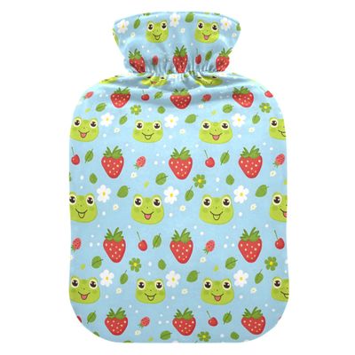 1 L Hot Water Bottle Cute Frog Hot Water Bottle with Cover Soft Velvet Hot Water Bag for Pain Relief Small Hot Water Bottle for Kids Adult