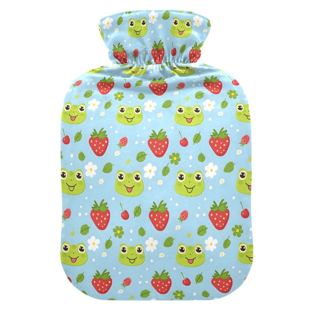1 L Hot Water Bottle Cute Frog Hot Water Bottle with Cover Soft Velvet Hot Water Bag for Pain Relief Small Hot Water Bottle for Kids Adult