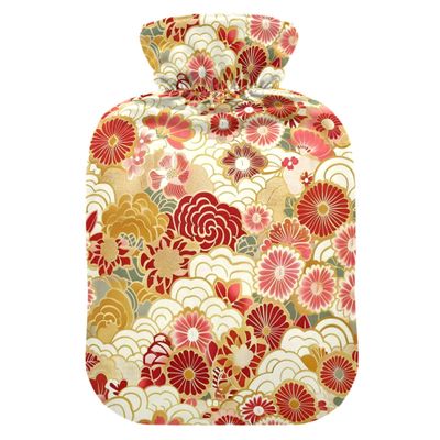 1 L Hot Water Bottle Japanese Flower Hot Water Bottle with Cover Soft Velvet Hot Water Bag for Pain Relief Small Hot Water Bottle for Kids Adult