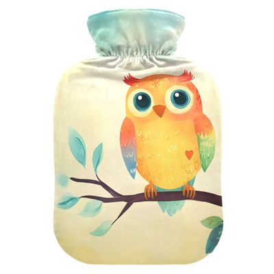 1 L Hot Water Bottle Owl on A Branch Hot Water Bottle with Cover Soft Velvet Hot Water Bag for Pain Relief Small Hot Water Bottle for Kids Adult