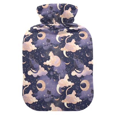 1 L Hot Water Bottle Cat Moon Hot Water Bottle with Cover Soft Velvet Hot Water Bag for Pain Relief Small Hot Water Bottle for Kids Adult