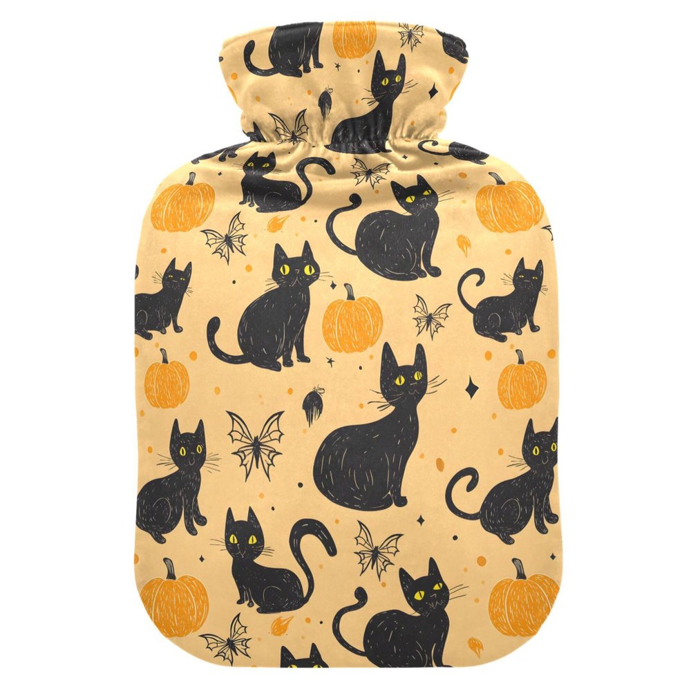 1 L Hot Water Bottle Cat and Pumpkin Hot Water Bottle with Cover Soft Velvet Hot Water Bag for Pain Relief Small Hot Water Bottle for Kids Adult