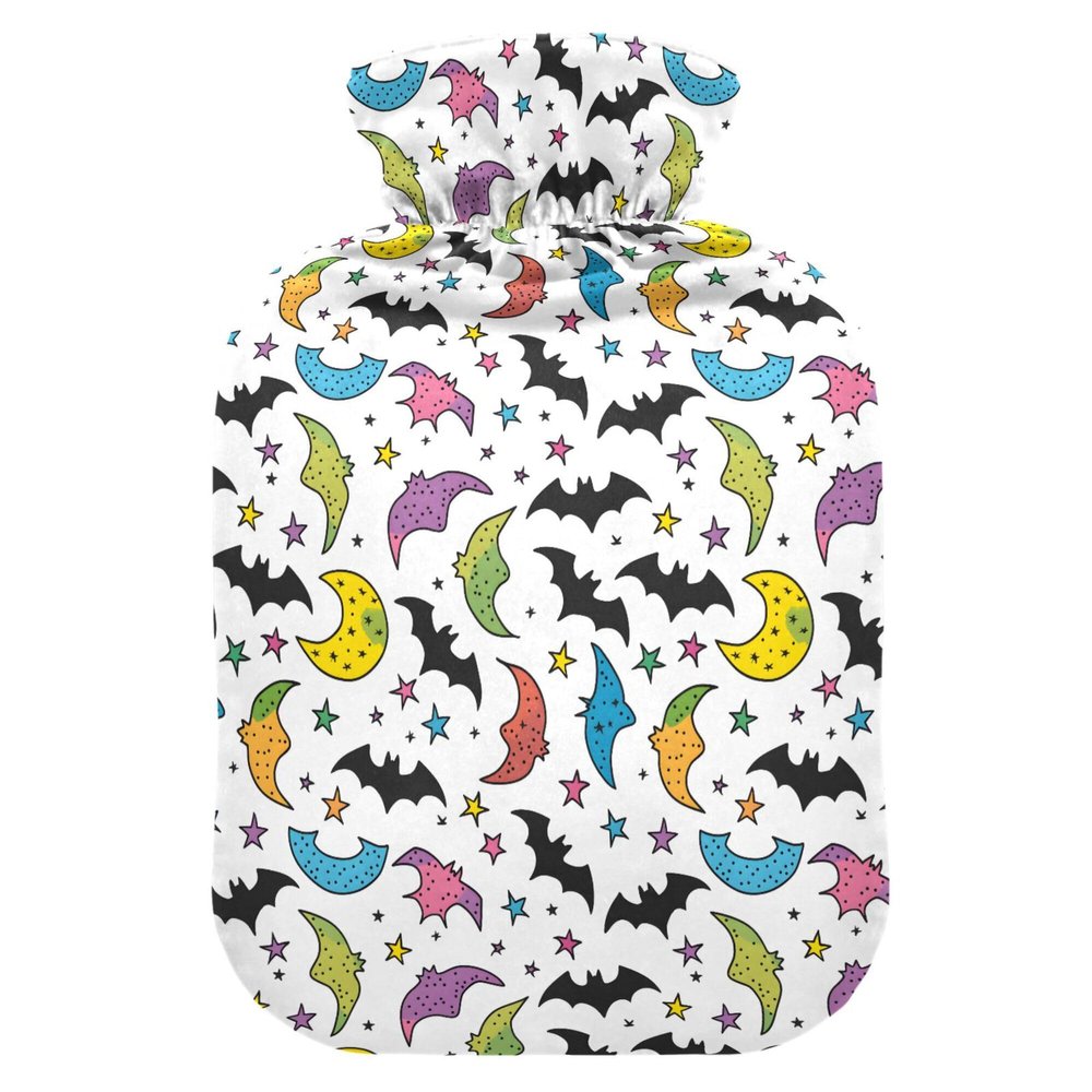 2 L Hot Water Bottle Bats Stars Hot Water Bottle with Cover Soft Velvet Hot Water Bag for Pain Relief Hot Water Bottle for Winter Bed for Hands