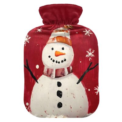 2 L Hot Water Bottle Snowman Hot Water Bottle with Cover Soft Velvet Hot Water Bag for Pain Relief Hot Water Bottle for Winter Bed for Hands