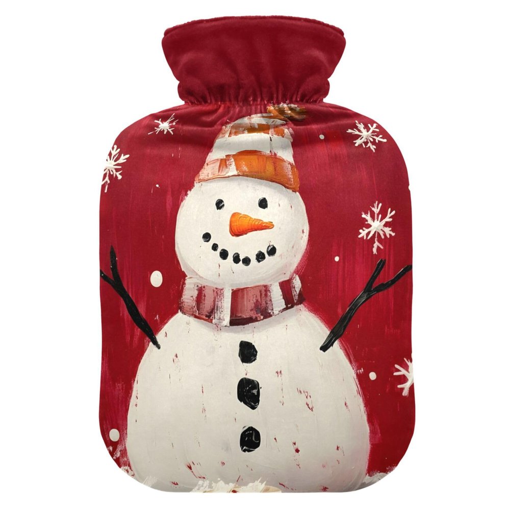 2 L Hot Water Bottle Snowman Hot Water Bottle with Cover Soft Velvet Hot Water Bag for Pain Relief Hot Water Bottle for Winter Bed for Hands