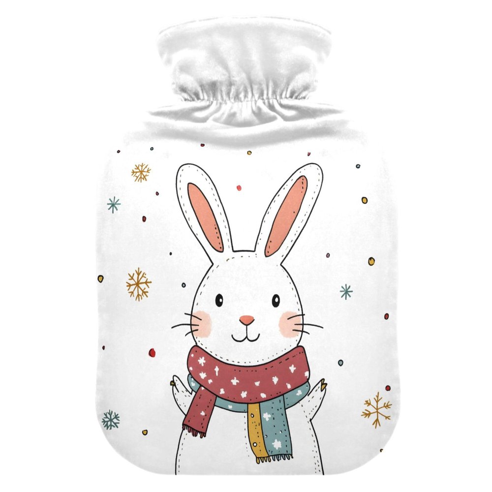 1 L Hot Water Bottle Rabbit Cute Hot Water Bottle with Cover Soft Velvet Hot Water Bag for Pain Relief Small Hot Water Bottle for Kids Adult
