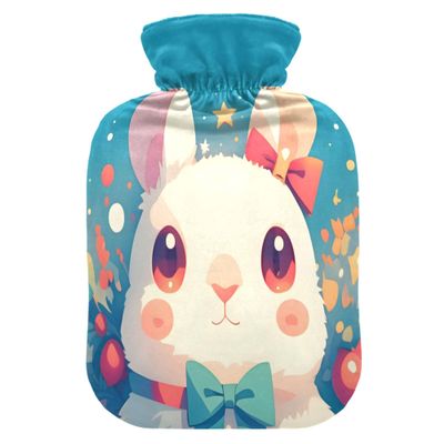 1 L Hot Water Bottle Bunny Blue Stars Hot Water Bottle with Cover Soft Velvet Hot Water Bag for Pain Relief Small Hot Water Bottle for Kids Adult