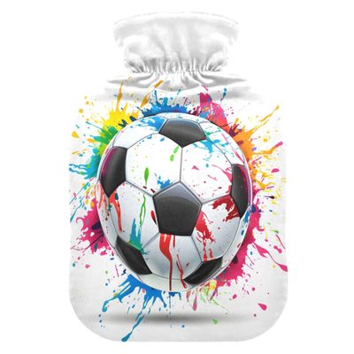 2 L Hot Water Bottle Soccer Ball Hot Water Bottle with Cover Soft Velvet Hot Water Bag for Pain Relief Hot Water Bottle for Winter Bed for Hands