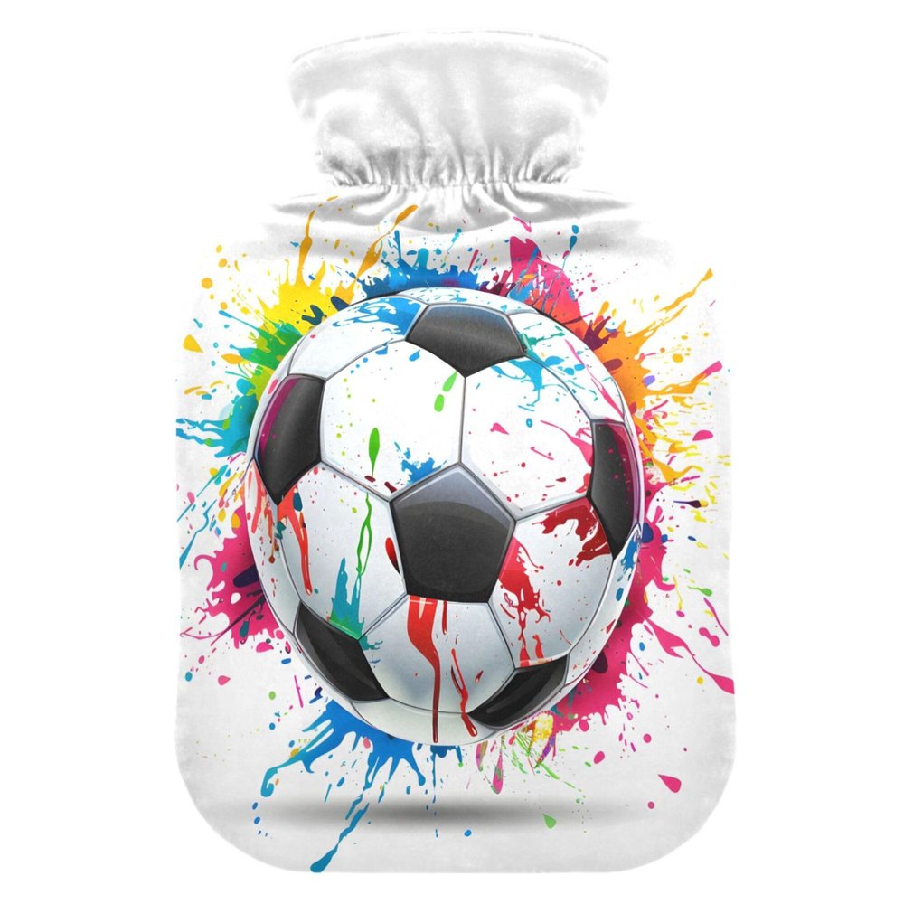 2 L Hot Water Bottle Soccer Ball Hot Water Bottle with Cover Soft Velvet Hot Water Bag for Pain Relief Hot Water Bottle for Winter Bed for Hands