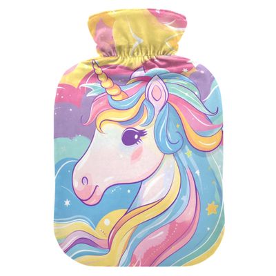 2 L Hot Water Bottle Unicorn Charming Hot Water Bottle with Cover Soft Velvet Hot Water Bag for Pain Relief Hot Water Bottle for Winter Bed for Hands
