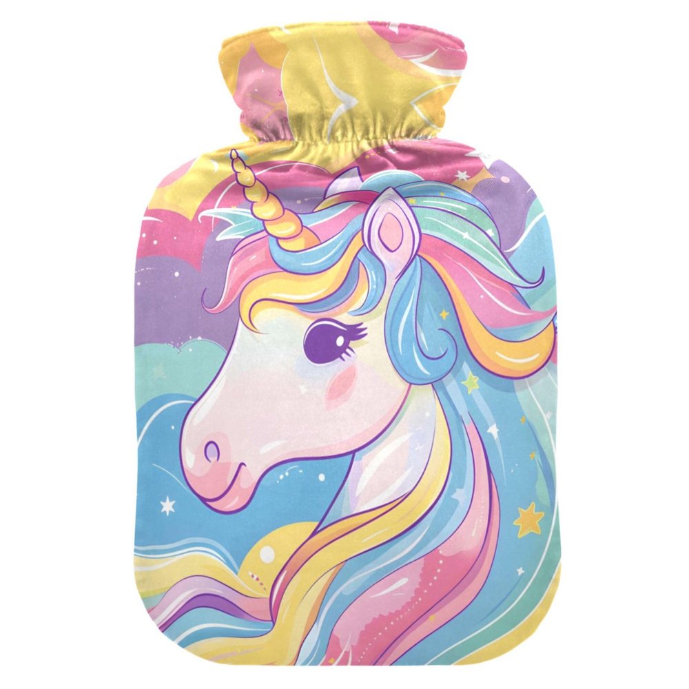 2 L Hot Water Bottle Unicorn Charming Hot Water Bottle with Cover Soft Velvet Hot Water Bag for Pain Relief Hot Water Bottle for Winter Bed for Hands