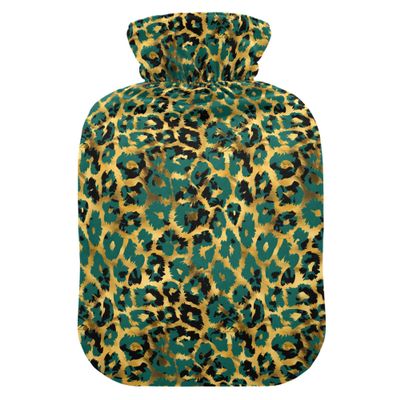 2 L Hot Water Bottle Leopard Print Skin Animal Hot Water Bottle with Cover Soft Velvet Hot Water Bag for Pain Relief Hot Water Bottle for Winter Bed for Hands