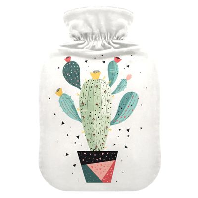 1 L Hot Water Bottle Cartoon Cactus Hot Water Bottle with Cover Soft Velvet Hot Water Bag for Pain Relief Small Hot Water Bottle for Kids Adult