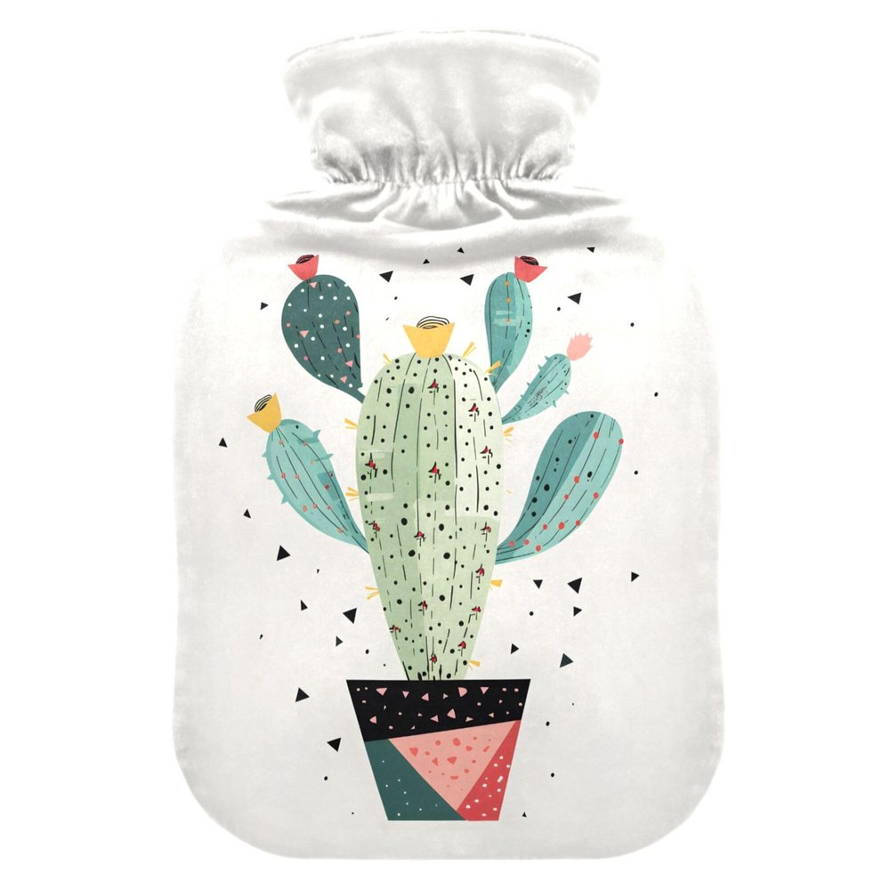1 L Hot Water Bottle Cartoon Cactus Hot Water Bottle with Cover Soft Velvet Hot Water Bag for Pain Relief Small Hot Water Bottle for Kids Adult