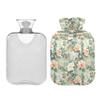 1 L Hot Water Bottle White Peony Flower Leaves Hot Water Bottle with Cover Soft Velvet Hot Water Bag for Pain Relief Small Hot Water Bottle for Kids Adult view 2