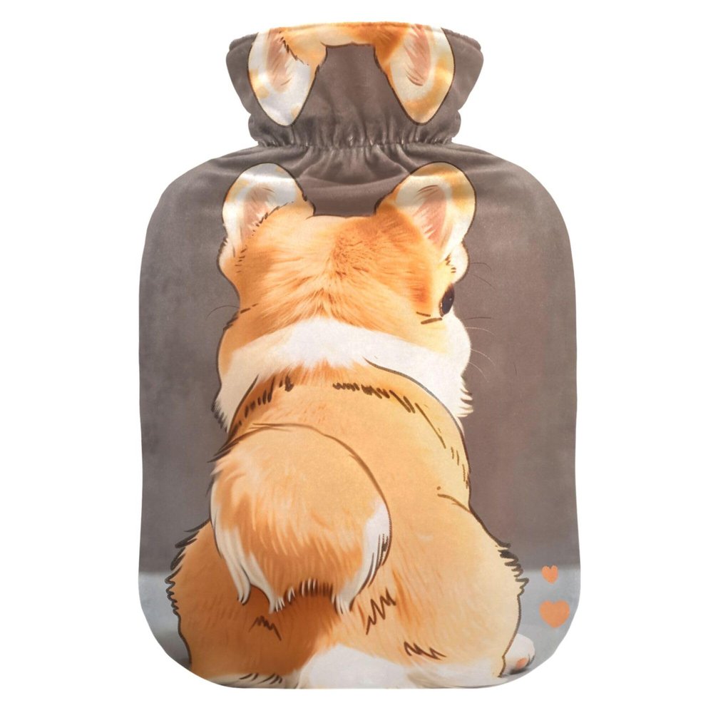 1 L Hot Water Bottle Cute Corgi Hot Water Bottle with Cover Soft Velvet Hot Water Bag for Pain Relief Small Hot Water Bottle for Kids Adult