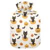 1 L Hot Water Bottle Black Cats Pumpkins Hot Water Bottle with Cover Soft Velvet Hot Water Bag for Pain Relief Small Hot Water Bottle for Kids Adult view 1