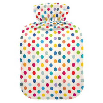 1 L Hot Water Bottle Wave Dots Hot Water Bottle with Cover Soft Velvet Hot Water Bag for Pain Relief Small Hot Water Bottle for Kids Adult