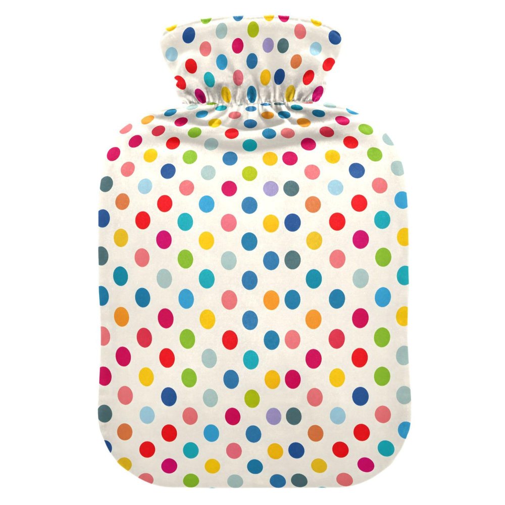 1 L Hot Water Bottle Wave Dots Hot Water Bottle with Cover Soft Velvet Hot Water Bag for Pain Relief Small Hot Water Bottle for Kids Adult
