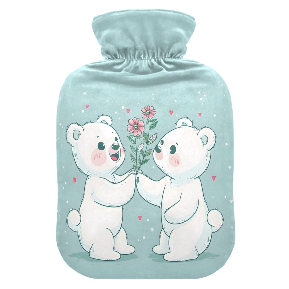 1 L Hot Water Bottle Romantic Little Bear Hot Water Bottle with Cover Soft Velvet Hot Water Bag for Pain Relief Small Hot Water Bottle for Kids Adult