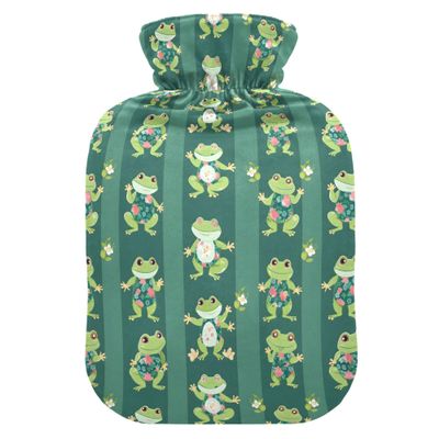 1 L Hot Water Bottle Cute Frog Hot Water Bottle with Cover Soft Velvet Hot Water Bag for Pain Relief Small Hot Water Bottle for Kids Adult