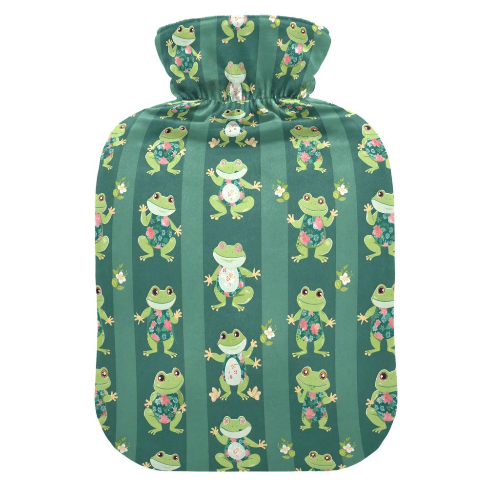 1 L Hot Water Bottle Cute Frog Hot Water Bottle with Cover Soft Velvet Hot Water Bag for Pain Relief Small Hot Water Bottle for Kids Adult