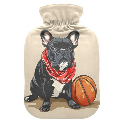 2 L Hot Water Bottle Bulldog Hot Water Bottle with Cover Soft Velvet Hot Water Bag for Pain Relief Hot Water Bottle for Winter Bed for Hands
