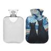 1 L Hot Water Bottle Cats Watching Stars in The Sky Hot Water Bottle with Cover Soft Velvet Hot Water Bag for Pain Relief Small Hot Water Bottle for Kids Adult view 2