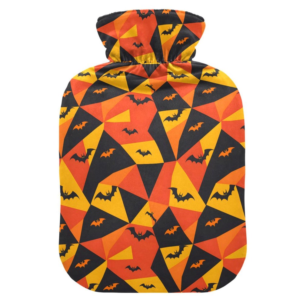 1 L Hot Water Bottle Halloween Bat Hot Water Bottle with Cover Soft Velvet Hot Water Bag for Pain Relief Small Hot Water Bottle for Kids Adult