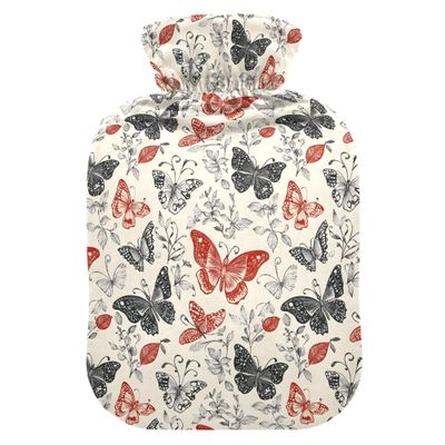 2 L Hot Water Bottle Paper Cut Butterfly Hot Water Bottle with Cover Soft Velvet Hot Water Bag for Pain Relief Hot Water Bottle for Winter Bed for Hands