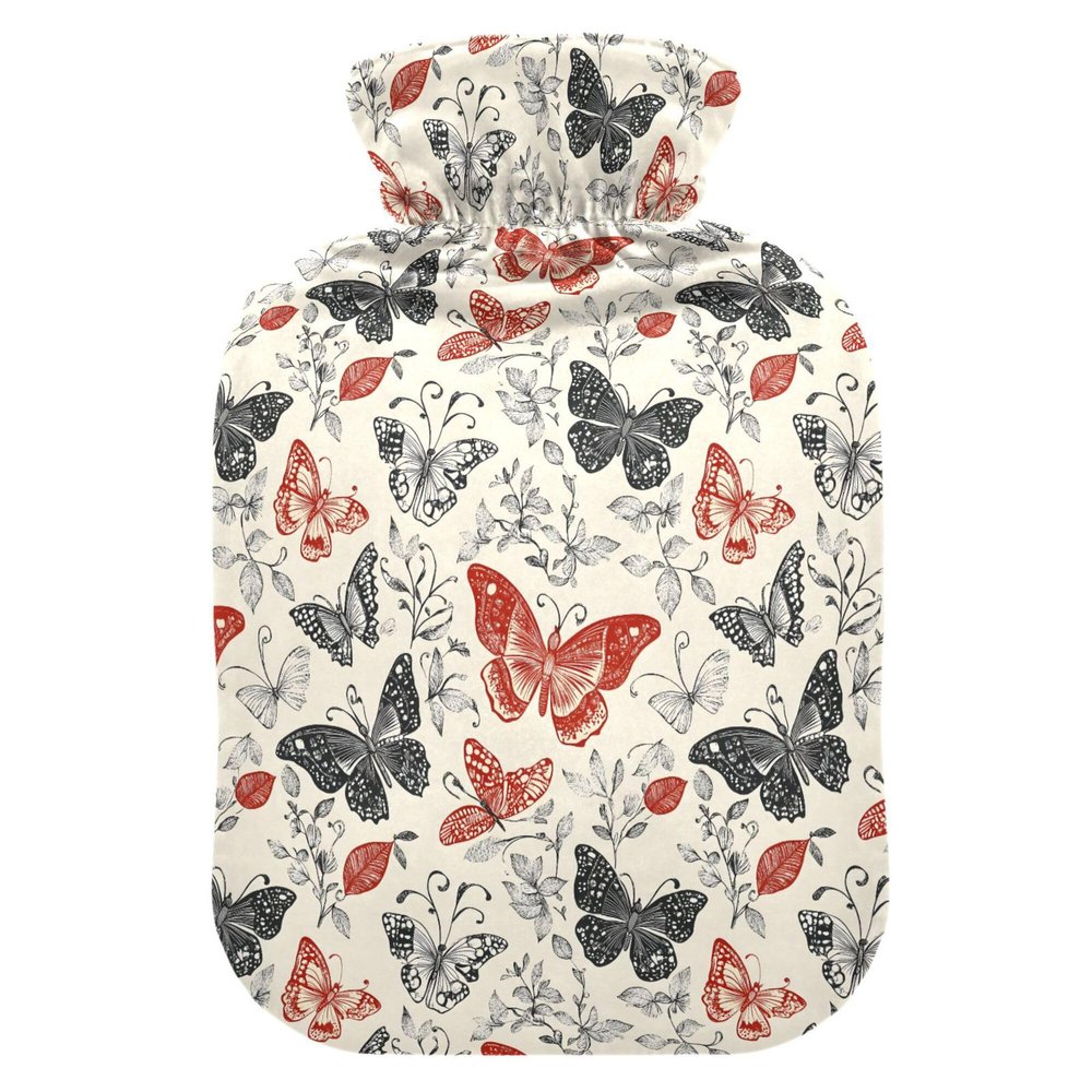 2 L Hot Water Bottle Paper Cut Butterfly Hot Water Bottle with Cover Soft Velvet Hot Water Bag for Pain Relief Hot Water Bottle for Winter Bed for Hands