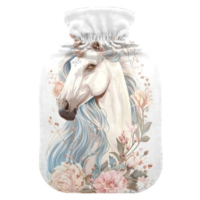 1 L Hot Water Bottle Unicorn Floral Hot Water Bottle with Cover Soft Velvet Hot Water Bag for Pain Relief Small Hot Water Bottle for Kids Adult