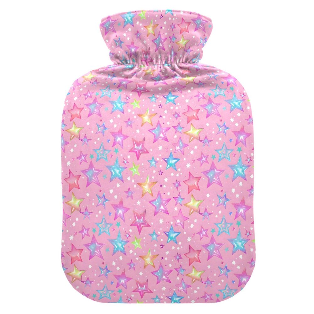 1 L Hot Water Bottle Star Hot Water Bottle with Cover Soft Velvet Hot Water Bag for Pain Relief Small Hot Water Bottle for Kids Adult