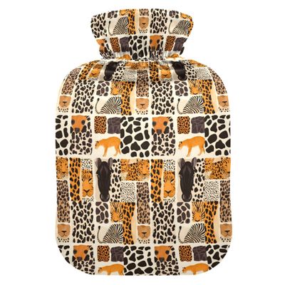 1 L Hot Water Bottle Animal Skins Leopard Zebra Tiger Hot Water Bottle with Cover Soft Velvet Hot Water Bag for Pain Relief Small Hot Water Bottle for Kids Adult