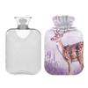 2 L Hot Water Bottle Deer Standing Amidst Lavender Fields Hot Water Bottle with Cover Soft Velvet Hot Water Bag for Pain Relief Hot Water Bottle for Winter Bed for Hands view 2