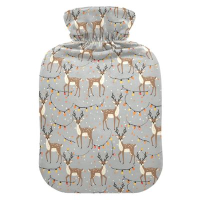 1 L Hot Water Bottle Reindeer Christmas Lights Hot Water Bottle with Cover Soft Velvet Hot Water Bag for Pain Relief Small Hot Water Bottle for Kids Adult