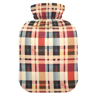 2 L Hot Water Bottle Checked Hot Water Bottle with Cover Soft Velvet Hot Water Bag for Pain Relief Hot Water Bottle for Winter Bed for Hands