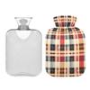 2 L Hot Water Bottle Checked Hot Water Bottle with Cover Soft Velvet Hot Water Bag for Pain Relief Hot Water Bottle for Winter Bed for Hands view 2