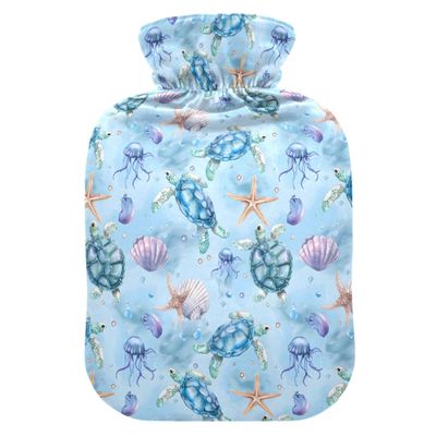 2 L Hot Water Bottle Sea Turtles Hot Water Bottle with Cover Soft Velvet Hot Water Bag for Pain Relief Hot Water Bottle for Winter Bed for Hands