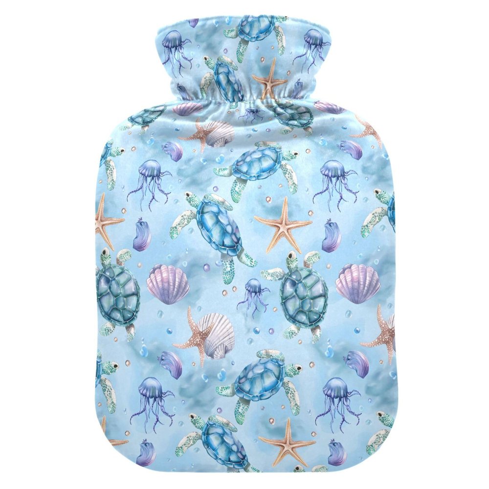 2 L Hot Water Bottle Sea Turtles Hot Water Bottle with Cover Soft Velvet Hot Water Bag for Pain Relief Hot Water Bottle for Winter Bed for Hands