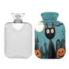 1 L Hot Water Bottle Cartoon Cat Halloween Pumpkin Hot Water Bottle with Cover Soft Velvet Hot Water Bag for Pain Relief Small Hot Water Bottle for Kids Adult view 2