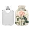 1 L Hot Water Bottle Rose Surrounded by Green Leaves Hot Water Bottle with Cover Soft Velvet Hot Water Bag for Pain Relief Small Hot Water Bottle for Kids Adult view 2