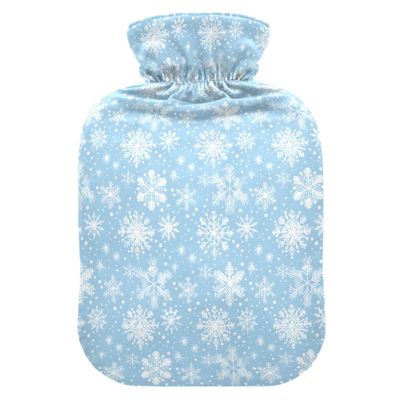 1 L Hot Water Bottle Christmas Snowflakes Hot Water Bottle with Cover Soft Velvet Hot Water Bag for Pain Relief Small Hot Water Bottle for Kids Adult