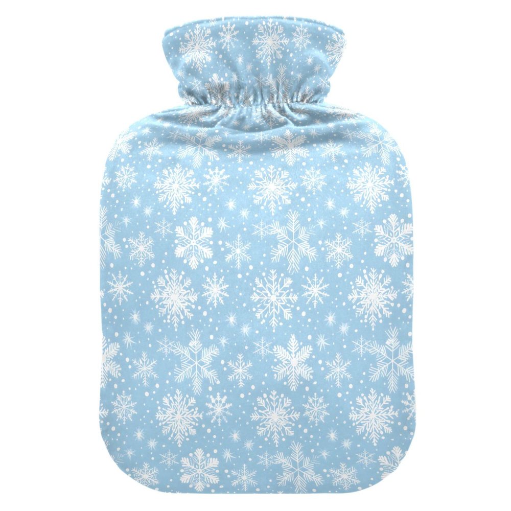 1 L Hot Water Bottle Christmas Snowflakes Hot Water Bottle with Cover Soft Velvet Hot Water Bag for Pain Relief Small Hot Water Bottle for Kids Adult