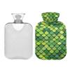2 L Hot Water Bottle Green Scales Hot Water Bottle with Cover Soft Velvet Hot Water Bag for Pain Relief Hot Water Bottle for Winter Bed for Hands view 2