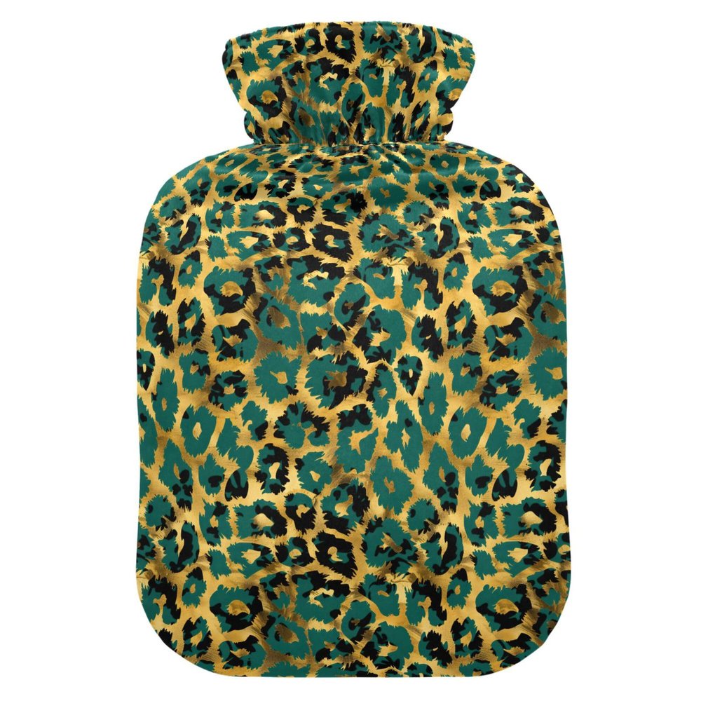 1 L Hot Water Bottle Leopard Print Skin Animal Hot Water Bottle with Cover Soft Velvet Hot Water Bag for Pain Relief Small Hot Water Bottle for Kids Adult