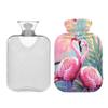 1 L Hot Water Bottle Flamingos Palm Tree Leaves Hot Water Bottle with Cover Soft Velvet Hot Water Bag for Pain Relief Small Hot Water Bottle for Kids Adult view 2