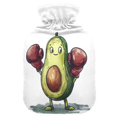 1 L Hot Water Bottle Boxing Avocado Boxing Gloves Hot Water Bottle with Cover Soft Velvet Hot Water Bag for Pain Relief Small Hot Water Bottle for Kids Adult
