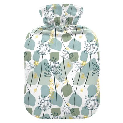 1 L Hot Water Bottle Color Green Blocks Dandelion Hot Water Bottle with Cover Soft Velvet Hot Water Bag for Pain Relief Small Hot Water Bottle for Kids Adult